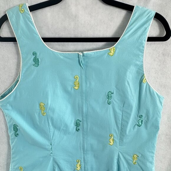 LILLY PULITZER Women Seahorse Shift Dress Sleeveless Zip Back Sz 12 Blue 16-5 - Picture 4 of 12
